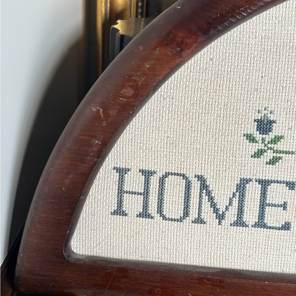 Vintage Cross-Stitch “Home Sweet Home”  Arched Wooden Framed Kitchen/Entry Piece - Picture 7 of 14